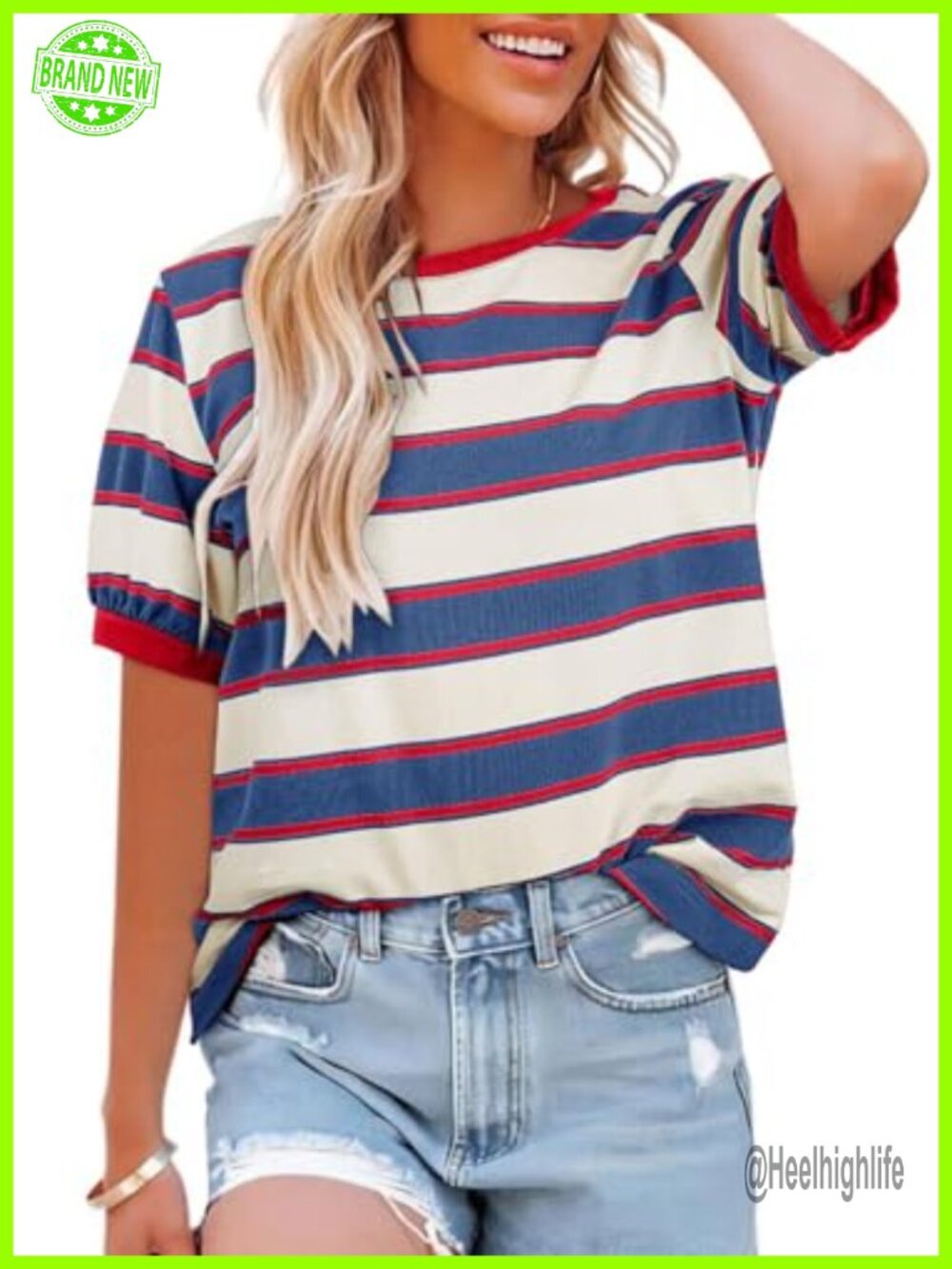 Womens Cotton Striped Short Sleeve T-Shirt Loose Fit Casual Tee